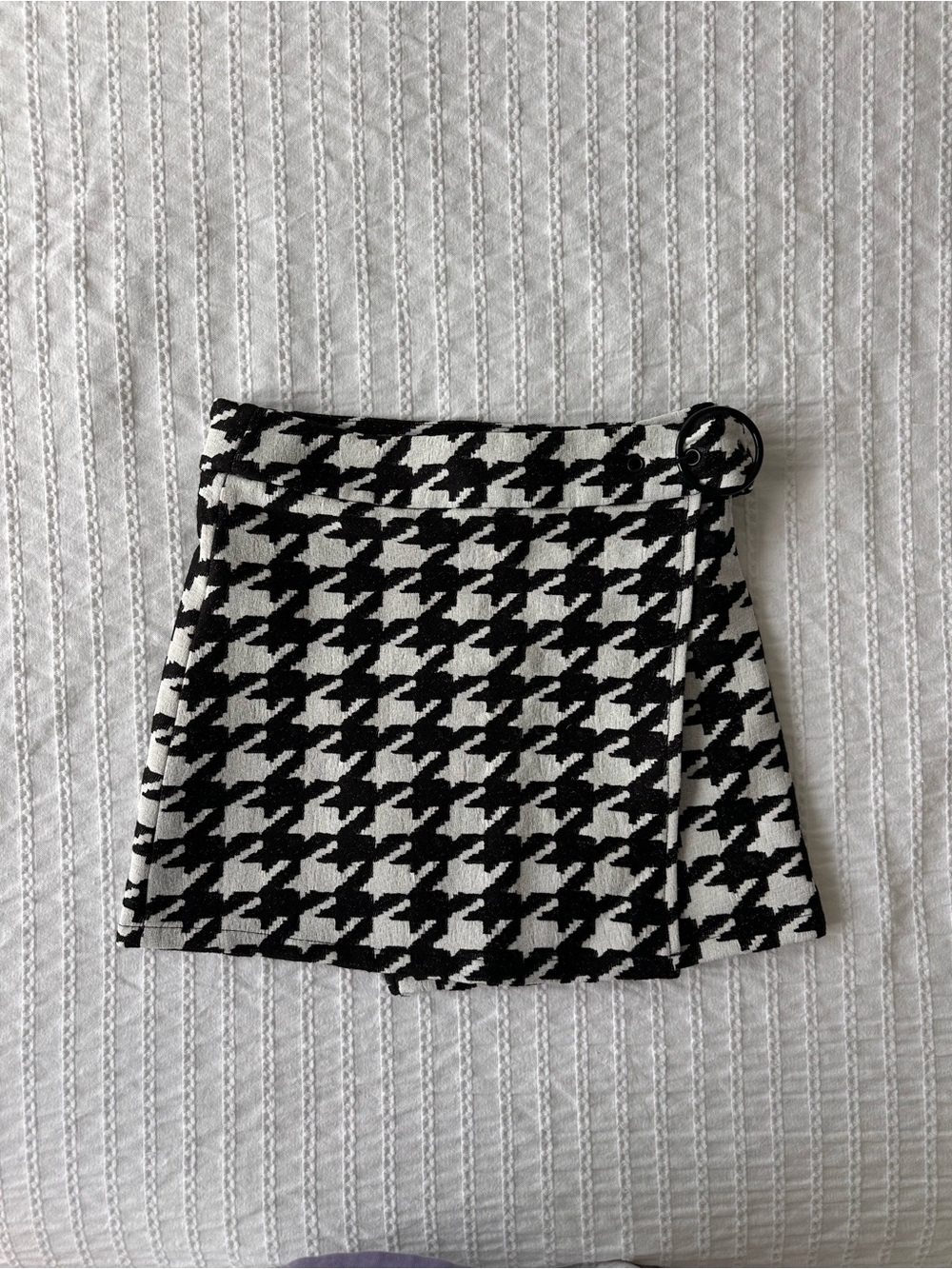 Black & White Houndstooth Wrap Mini Skirt